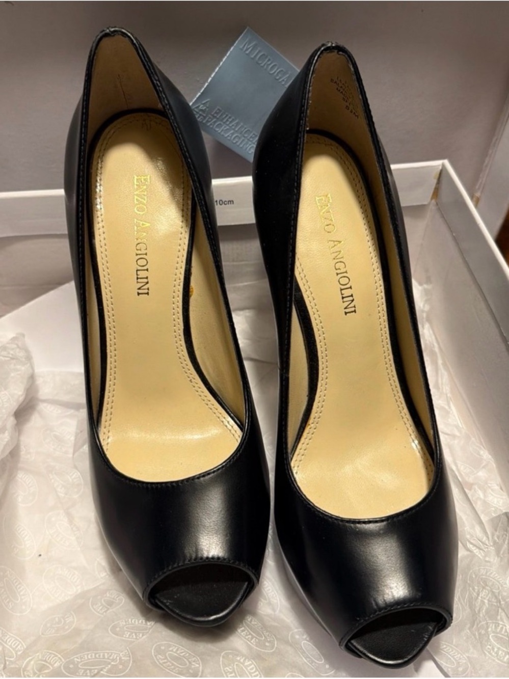 Enzo Angiolini Black Leather Peep-Toe Heels